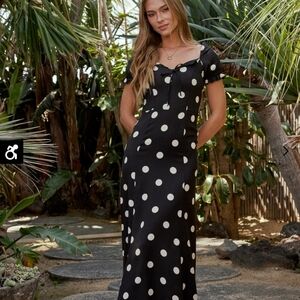 Boheme Elegant Black Maxi Dress with White Polka Dots